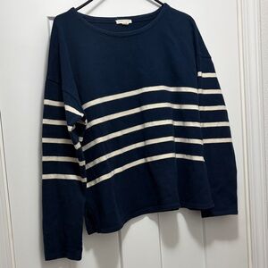 Eileen Fisher Navy and Cream Striped Sweater